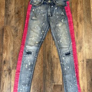 Aime Leon Dore Skinny Jeans Blue Pink Stripes